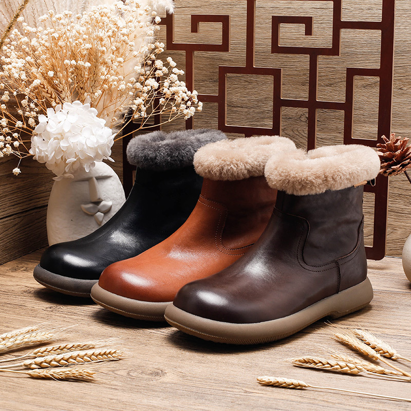 秋冬真皮皮毛一体雪地靴大毛羊毛内里大码平底女靴子玛菲玛图