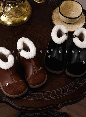 真皮英国NUBE童鞋宝宝靴子冬季加绒款女童保暖二棉鞋时尚潮流皮靴
