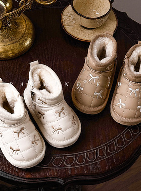 英国NUBE童鞋儿童雪地靴小靴子学步加绒地板女童皮靴新款宝宝棉靴