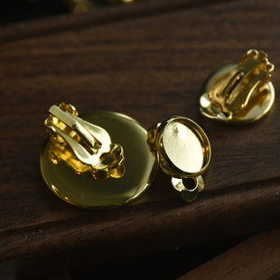 DSz 金银圆形可镶嵌一体耳夹底座复古珍珠耳夹底座diy手工配件