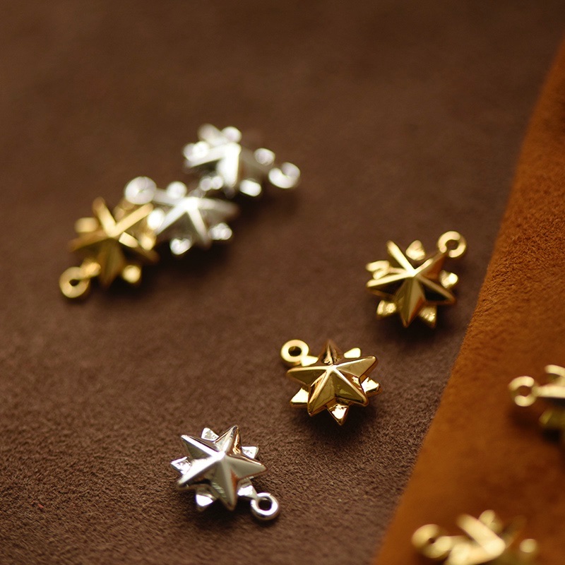 【DSz】金色银色铜铸精品立体双面五角星挂件diy手工饰品配件