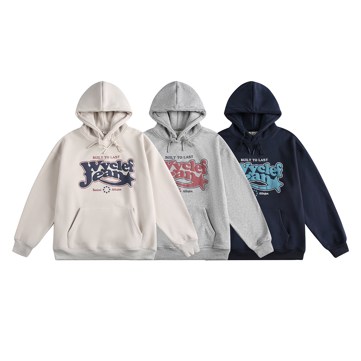 自然男装 美式潮牌2025冬季新款480克加绒连帽卫衣男印花套头