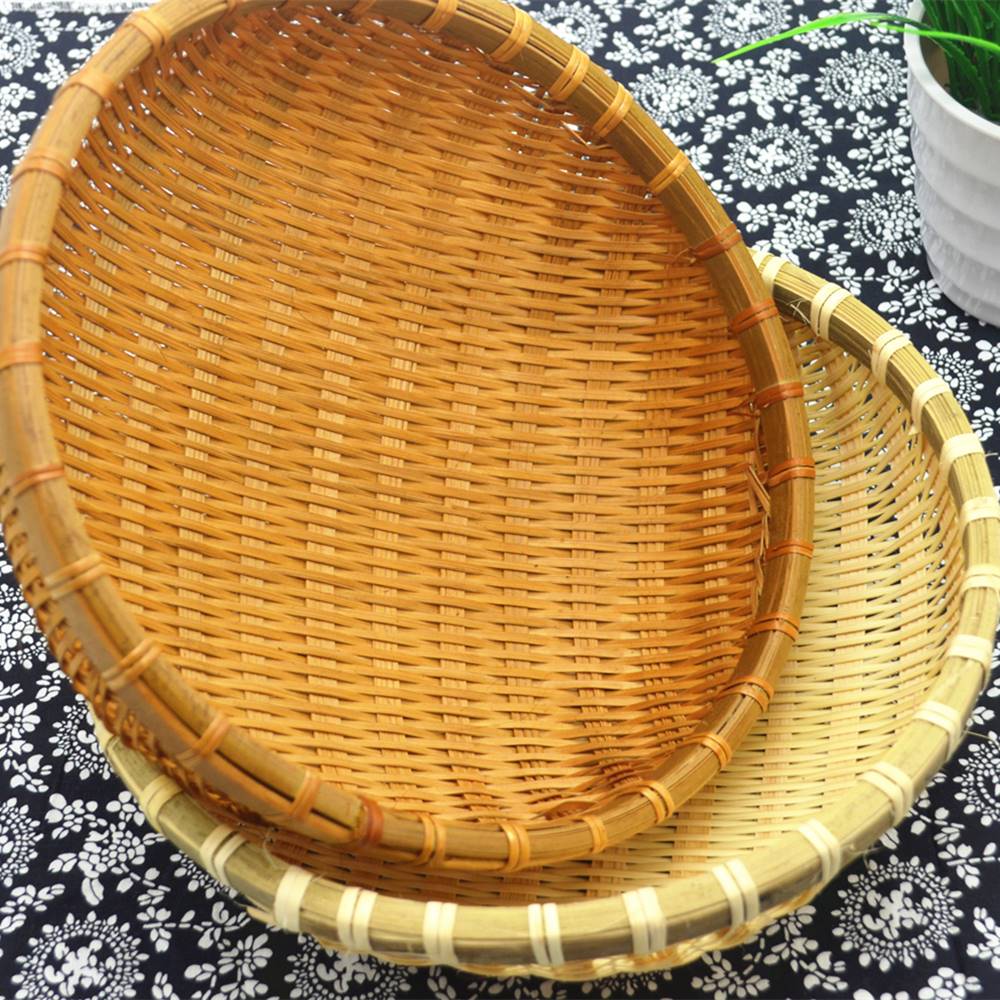 竹编簸箕 竹编筲箕 竹编收纳筐竹制品篮子洗菜装水果 买2个送竹刷