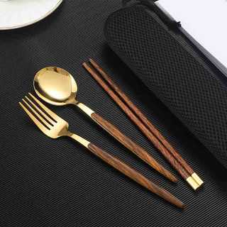 不锈钢餐具便携叉子木质筷子勺子套装餐具便携收纳盒餐具套装