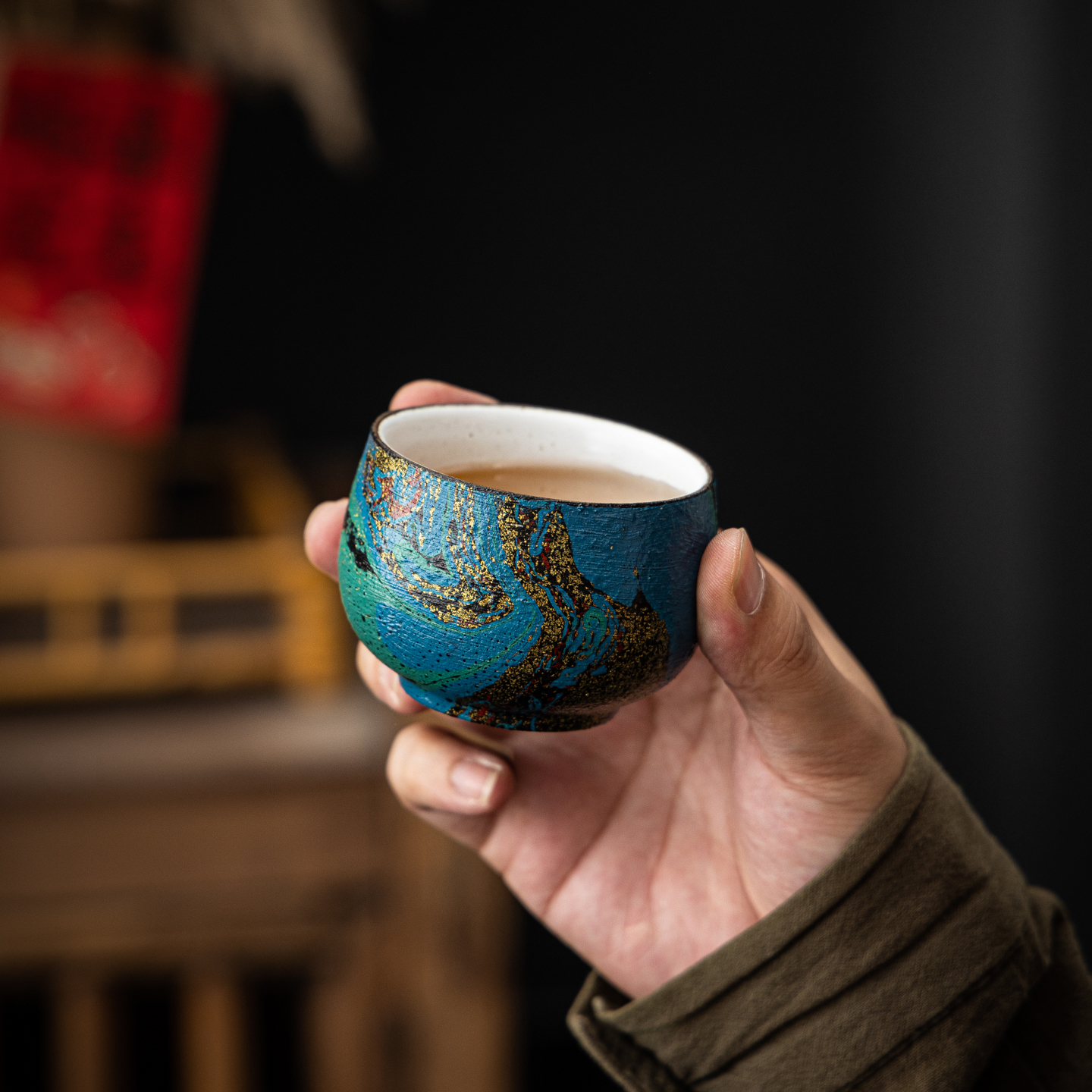 瓷中三昧高端大气轻奢大漆茶杯