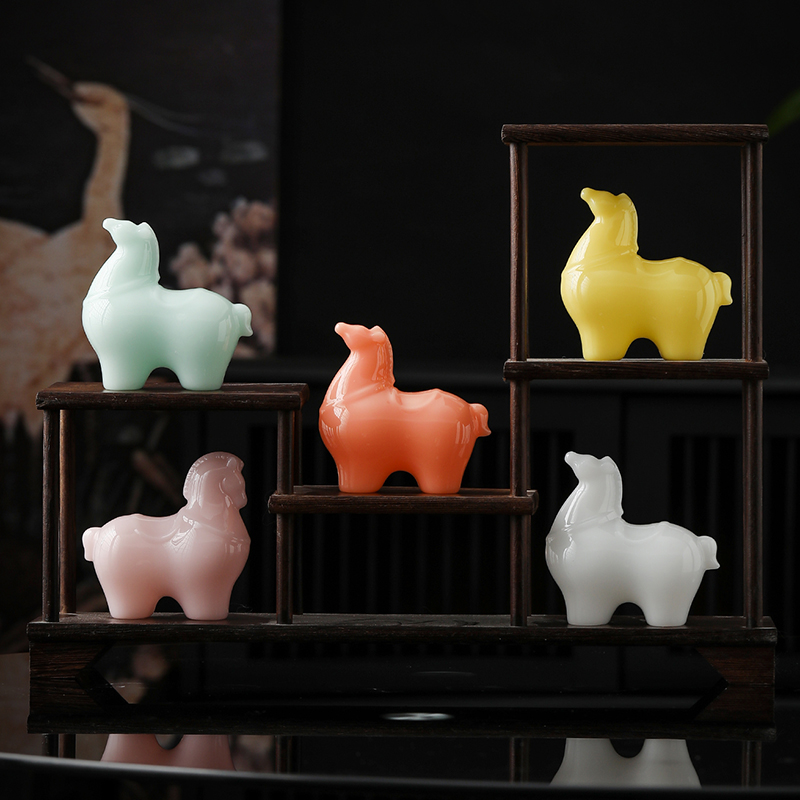 瓷中三昧彩色陶瓷小马茶宠摆件