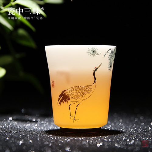 薄胎主人杯茶杯松鹤延年