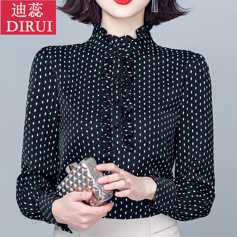 雪纺衬衫女长袖2021年早秋季新款女士上衣打底小衫女立领秋装衬衣