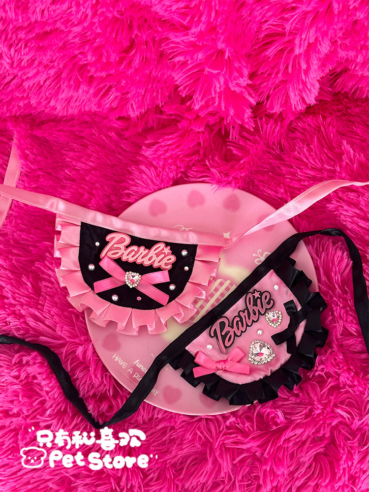 芭比宠物手工口水巾项圈花边狗狗猫咪蝴蝶结围巾生日马尔济斯约克