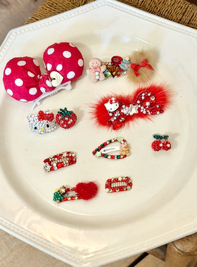 宠物发饰圣诞新年红色系碎发夹顶夹