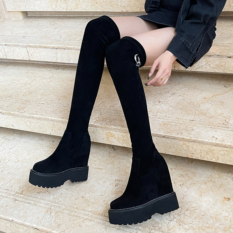 内增高厚底圆头瘦瘦靴过膝长靴