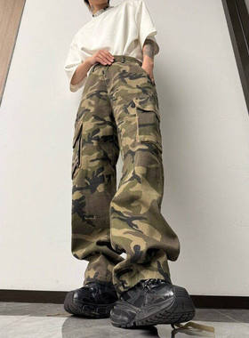 4Tra余庆伟的黑店油腻客GTLA韩版博主穿搭多口袋迷彩工装裤