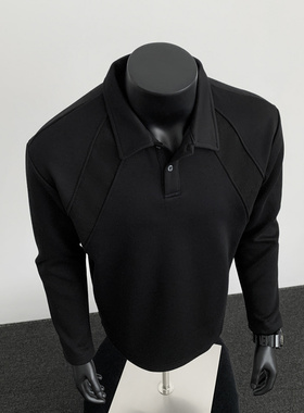 GTLA线上商店GATL韩版时尚博主穿搭正肩POLO衫衬衫翻领长袖T恤男