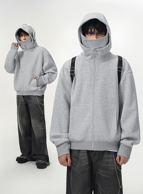 GTLA线上商店GATL韩版博主穿搭灰色连帽卫衣中性风复古短款上衣