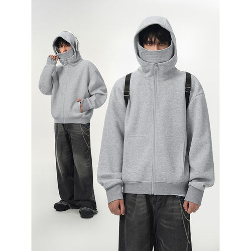 GTLA线上商店GATL韩版博主穿搭灰色连帽卫衣中性风复古短款上衣