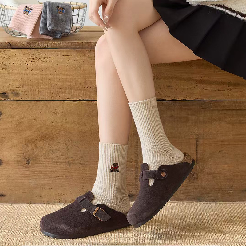 耐尔加厚双针刺绣堆堆女袜