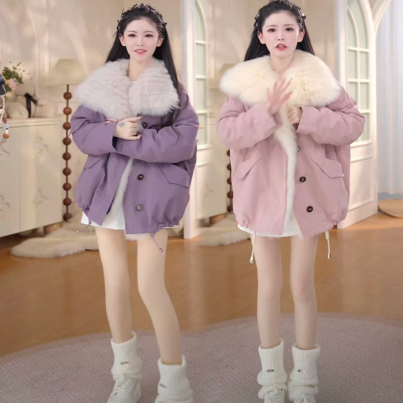 胖MM200斤海宁皮草2025新款时尚仿狐狸毛领外套女宽松派克服保暖,女装/女士精品,皮草,淘宝优惠券,粉丝福利购,淘宝优惠卷