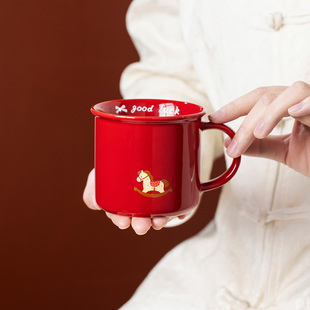 故宫红摇摇马马克杯文创杯子马年新年生日定制礼物本命年红色女生