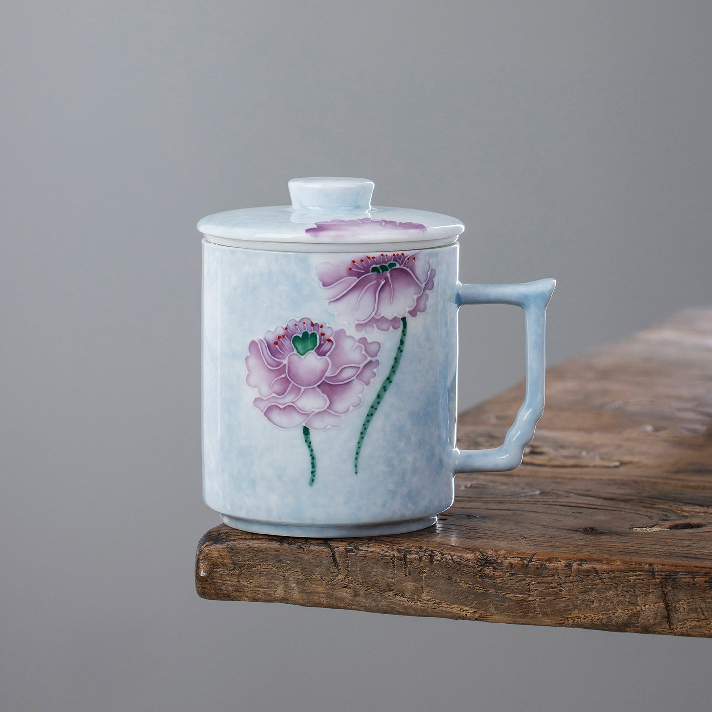 手绘荷花办公杯高颜值女生泡茶杯茶水分离杯植物花卉带盖陶瓷水杯,餐饮具,茶杯,淘宝优惠券,粉丝福利购,淘宝优惠卷