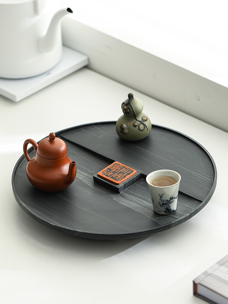 天然圆绚皇庭玉茶盘中式家用圆形茶台现代简约干泡石材茶海茶具