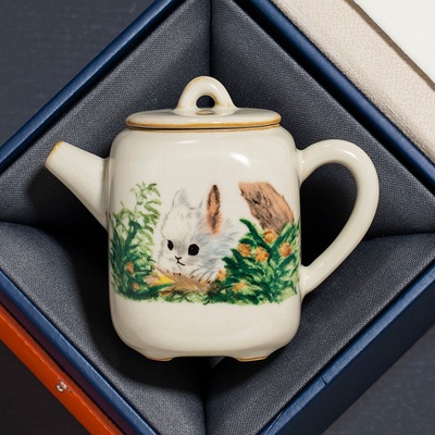 汝窑兔子有方壶茶壶家用高档茶水壶精致泡茶壶单壶定制功夫茶具