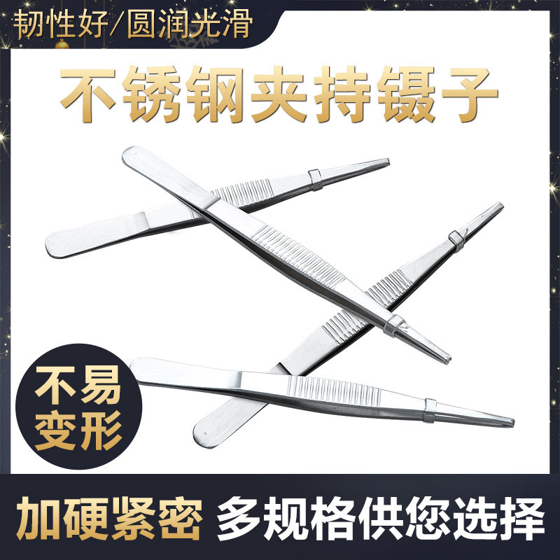 不锈钢医用镊子夹子捏子圆头弯头家用毛尖头细小工具夹持镊子