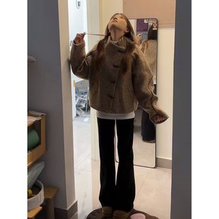 雾岛曲奇 韩系夹棉设计感短款外套韩系牛角扣简约通勤保暖上衣女