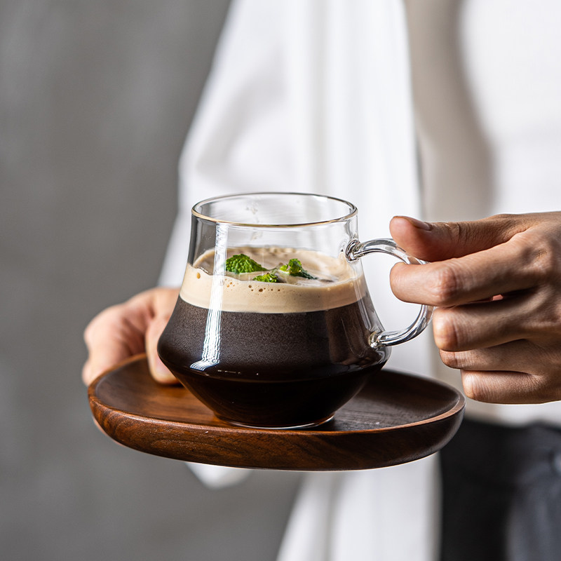 咖啡玻璃杯高档精致耐热富士火山杯高硼硅马克杯带把手冰美式水杯