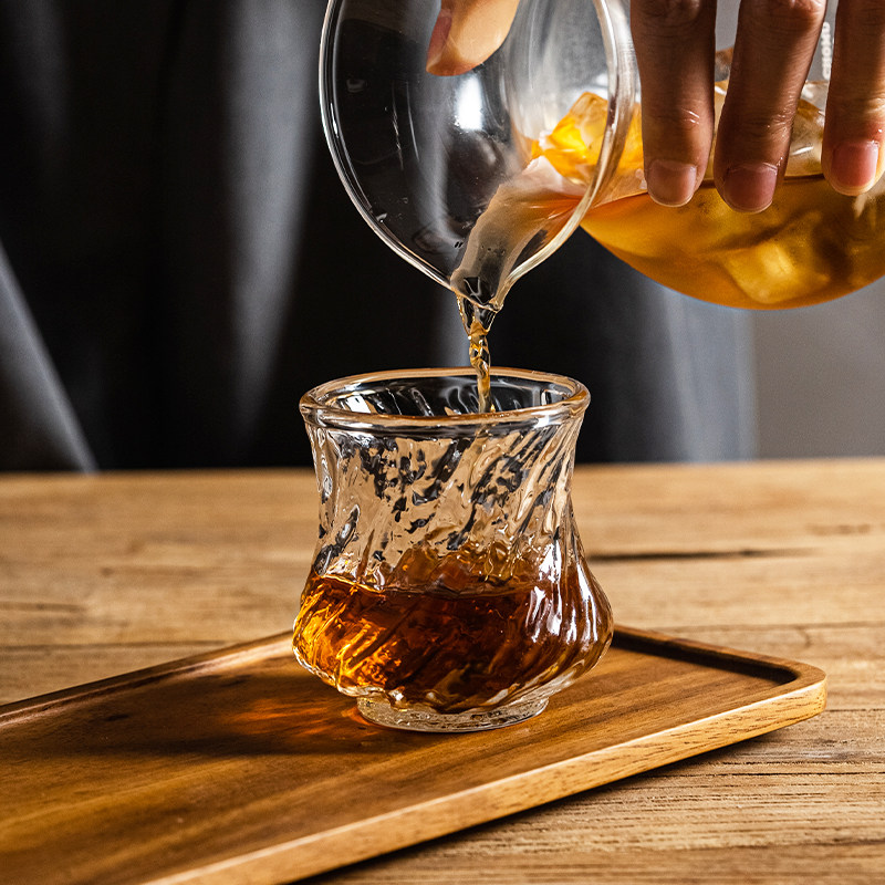 咖啡分享杯手冲品鉴螺纹小品杯高硼硅玻璃品茗茶杯日式清酒闻香杯
