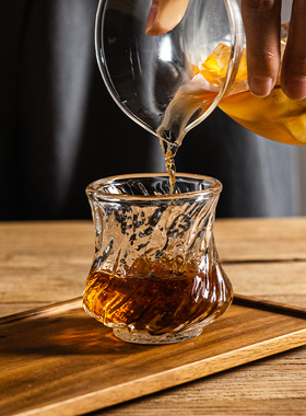 咖啡分享杯手冲品鉴螺纹小品杯高硼硅玻璃品茗茶杯日式清酒闻香杯