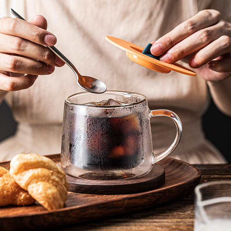 隔热双层玻璃咖啡杯办公室杯子带盖把手耐高温水杯加厚泡茶杯家用