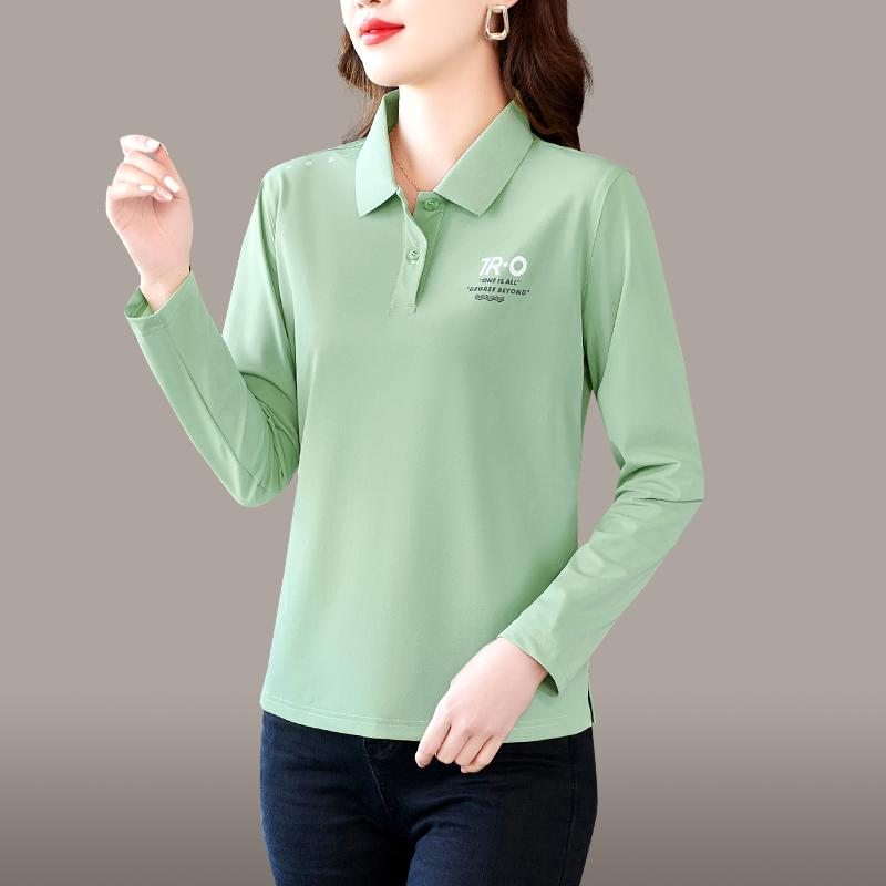 翻领长袖t恤女夏季薄款中年妈妈冰丝速干polo衫时尚洋气防晒上衣