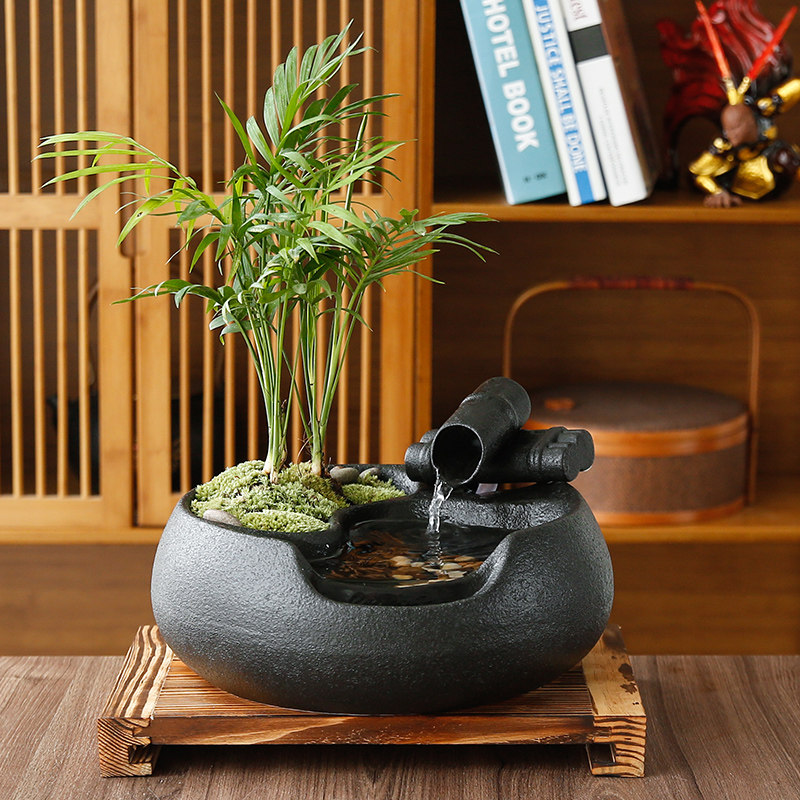 创意流水家居室内生财招财小摆件办公桌面盆栽微景观开业乔迁礼物