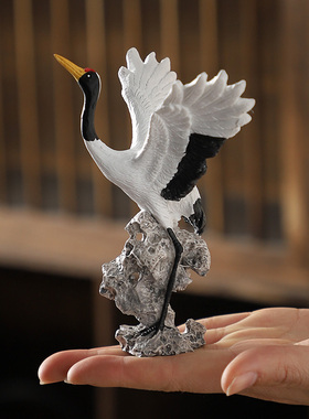 仿真丹顶鹤摆件流水景观鱼缸造景装饰桌面植物盆景设计工艺品摆设