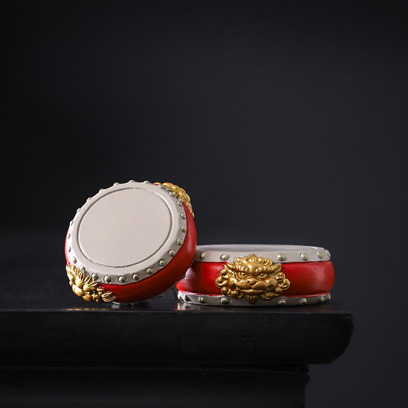 国风新中式红色圆形钟鼓工艺品摆件茶壶底座盖置博古架书房装饰品,家居饰品,装饰摆件,淘宝优惠券,粉丝福利购,淘宝优惠卷