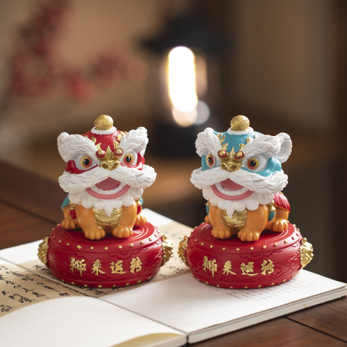 中国风文创醒狮舞狮转转摆件桌面茶桌茶宠装饰工艺品创意生日礼物