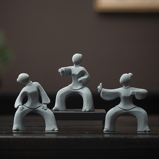 创意新中式 饰造景摆设 八段锦运动健身人物工艺品摆件家居桌面装