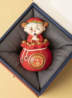 创意可爱财神爷摆件高级感小众办公室工位桌面招财装饰品生日礼物