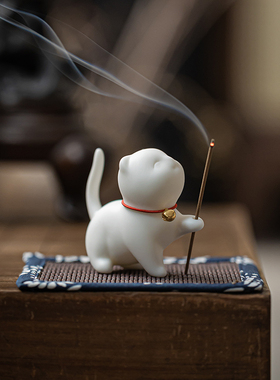 可爱的小猫香薰炉装饰品柔软可爱的治疗茶宠物笔筒家庭室内香插入