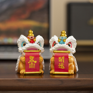 创意醒狮舞狮狮子摆件高级感小众工位桌面茶宠工艺品装 饰生日礼物