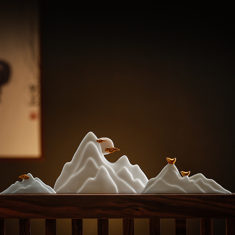 假山小摆件创意微景观鱼缸造景陶瓷客厅玄关中式装饰品搭配摆设