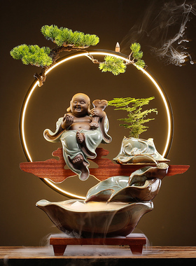 招财流水摆件循环水客厅生财弥勒新中式装饰品办公室开.业乔迁礼