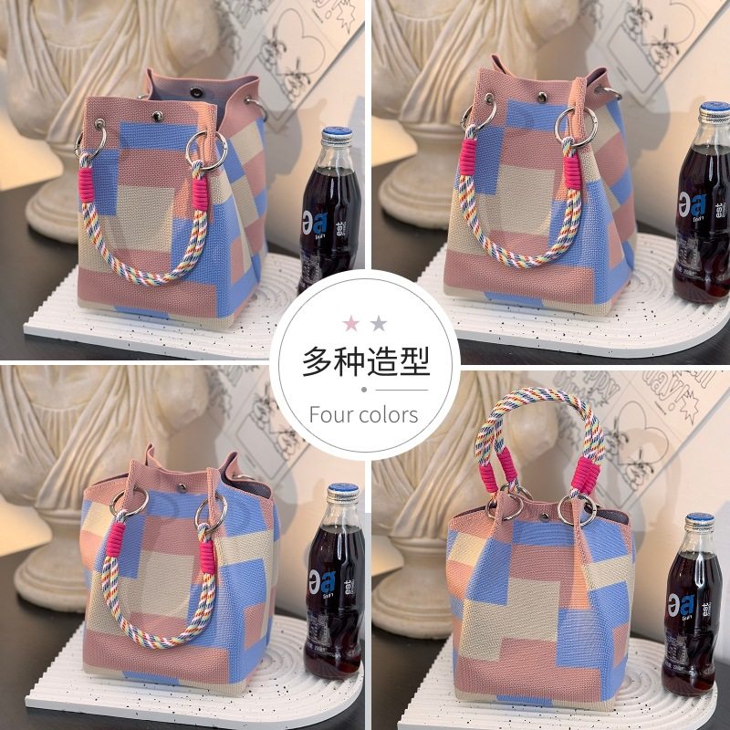 市场通用针织环扣包便携上班外出大容量手提包通勤小方包收纳包包