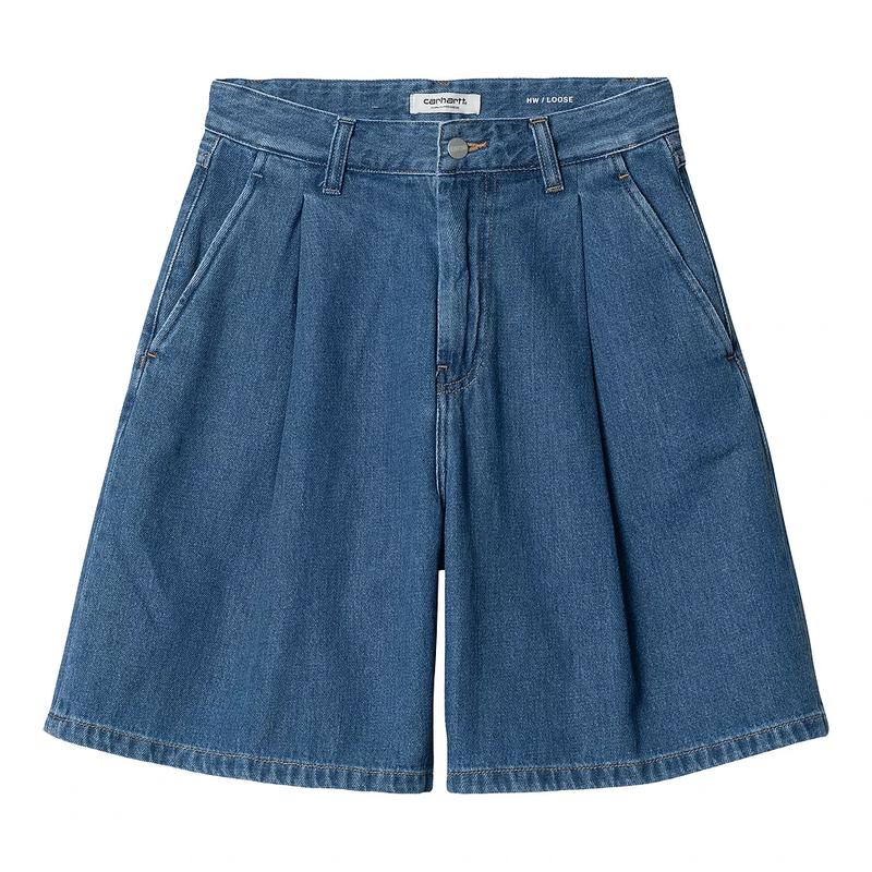 CARHARTT WIP女士休闲宽松高腰牛仔短裤四口袋加固缝线对比拼色设