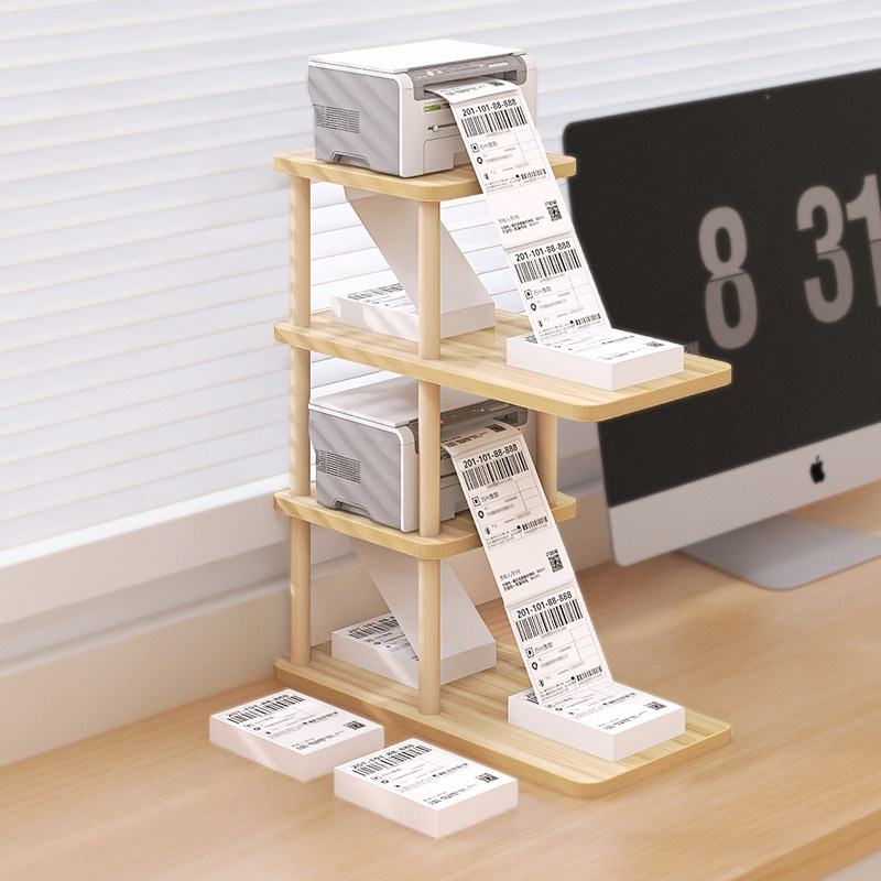 桌面小型快递单打印机架桌上热敏纸条码置物架多层面单收纳架木质