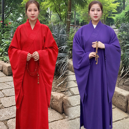 高档海青居士服女款不透明多丽丝海清长衫僧服禅修服春夏季红紫色