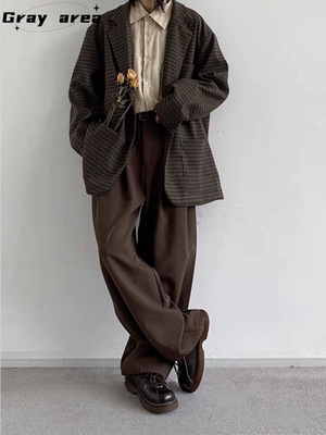 日系复古宽松春秋长裤纯色西裤