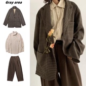 秋冬套装 日系复古细格纹西服男女生港风宽松休闲小西装 夹克外套