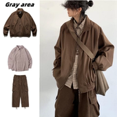 春秋套装 日系复古立领插肩拉链夹克男女宽松休闲美拉德竖纹外套