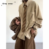 男女学院风宽松休闲盐系衬衣 衬衫 春秋季 日系复古港风竖条纹长袖